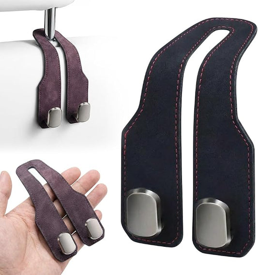 Car Seat Back Storage Hook, 2026 New Car Seat Headrest Hook for Purses and Bags, Leather Car Seat Back Storage Hooks, Car Seat Hangers Organization Accessories (Black 1pcs)