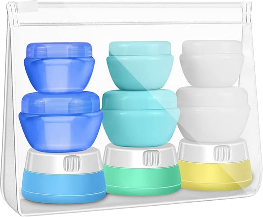 selizo Travel Bottles Containers Silicone and Plastic Cream Jars with TSA Approved Toiletry Case for Toiletries Cosmetic Makeup Body Hand Cream Lotion Shampoo
