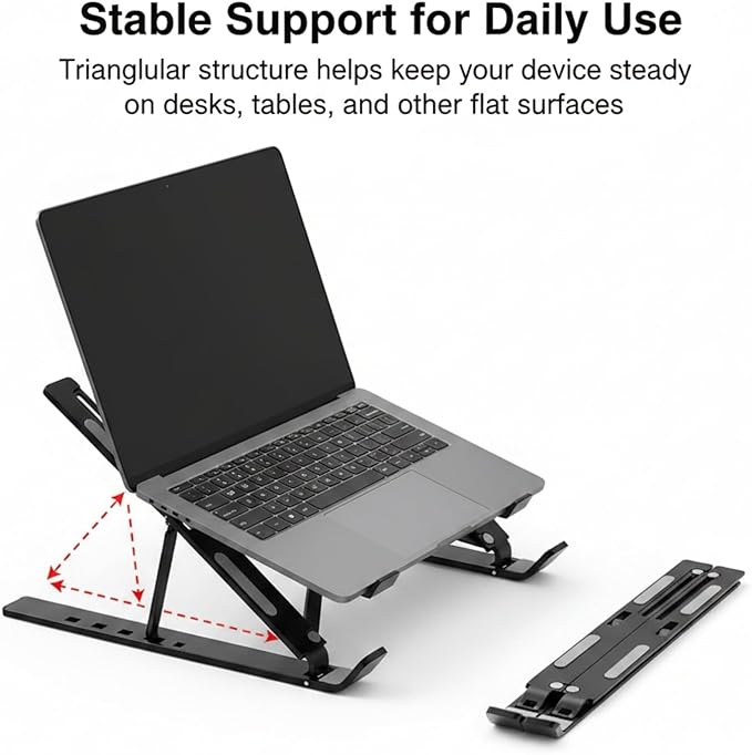 Adjustable Laptop Stand, Foldable Aluminum Laptop Riser for Desk, Portable Ergonomic Notebook Holder for 10-17 Inch Laptops, iPad & Tablet (Silver,Plastic)