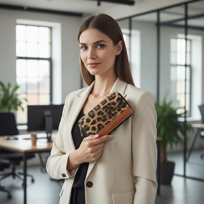Leopard Animal Print Wallets for Women Large Capacity Cheetah Purse Ladies Credit Card Holder Money Organizers