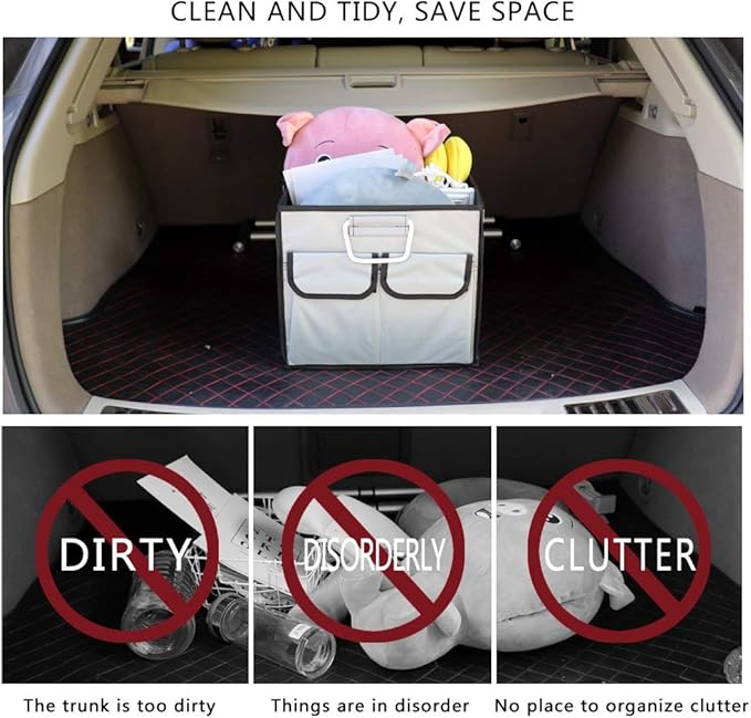 Car Trunk Organizer Collapsible Portable Multi Compartments Organizer with Non Slip Straps for SUV Truck Auto Vehicle Car Auto Minivan (Small without cover, Space gray)