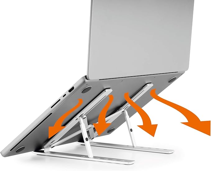 Durable Laptop Stand for Laptops & Tablets - Foldable & Height Adjustable - Includes Travel Bag - Silver Aluminum Laptop Mount, for Laptops and Tablets up to 15"