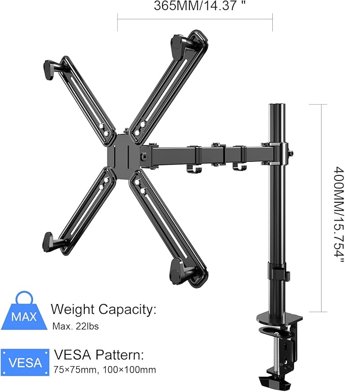 Non-VESA Single Monitor Arm Desk Mount with VESA Adapter Brackets, Holds Screens up to 27inches Without VESA Holes, Fully Adjustable Stand with C-Clamp, Grommet Base