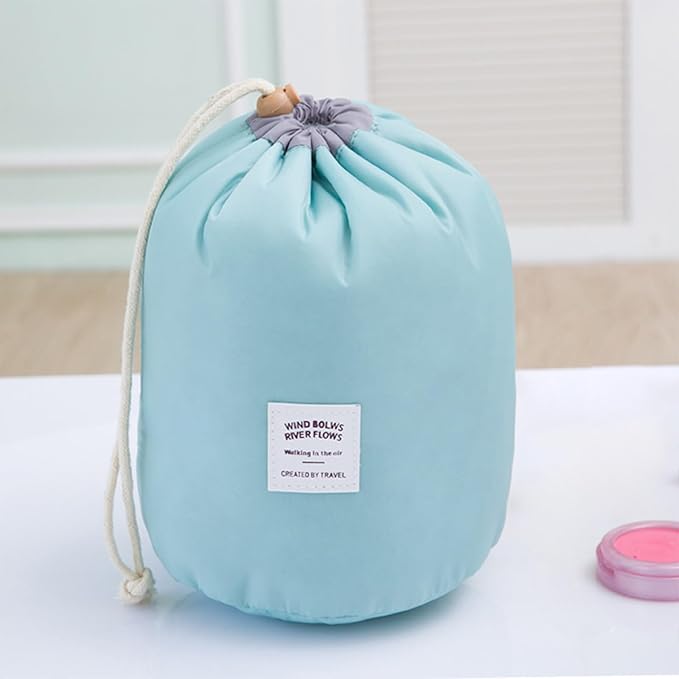 INVODA Drawstring Cosmetic Bag 2PCS Travel Makeup Bag for Women Toiletry Bag Portable Drawstring Make up Organizer Bag for Travel (Green+Blue)