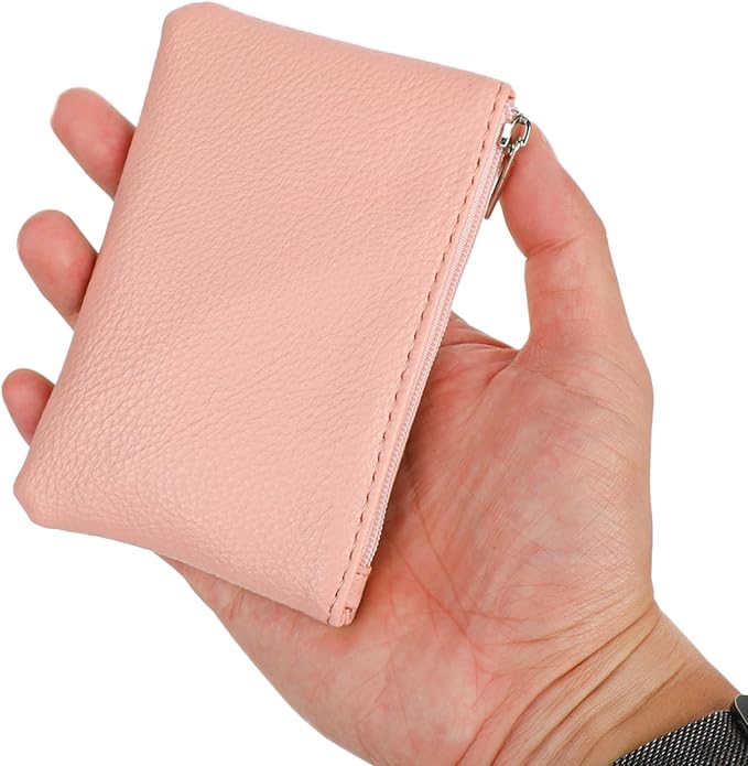 KALIONE 2 Pack Coin Purse, Portable PU Leather Coin Purse with Zipper Coin Purse Mini Change Purse Small Coin Purse for Women Credit Card Folded Bills ID Key Headset Lipstick(Black&Pink)