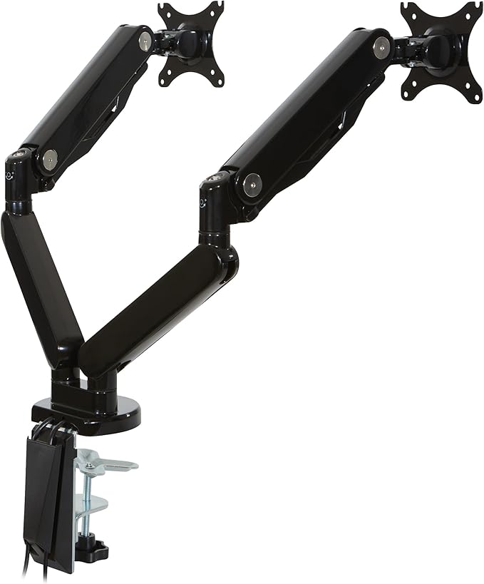 Office Star Ascend II Double Monitor Arms with Dual USB 3.0 Ports, 3-Point Rotation and VESA Mounting Bracket for 17-inch to 30-inch Monitors, Black