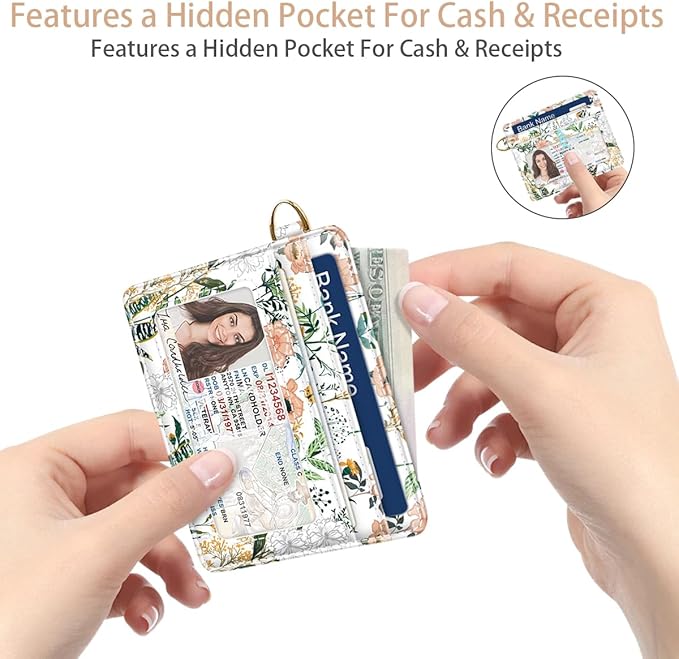 Slim Minimalist Front Pocket RFID Blocking Credit Card Holder Small Wallet Cute Card Cases for Women,White Flowers