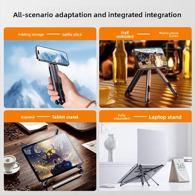 Portable Laptop Stand for Desk, Foldable Adjustable Computer Riser with Magnetic Phone Holder, Aluminum Laptop Stand Tablet Stand Mobile Phone Holder (Navy Blue)