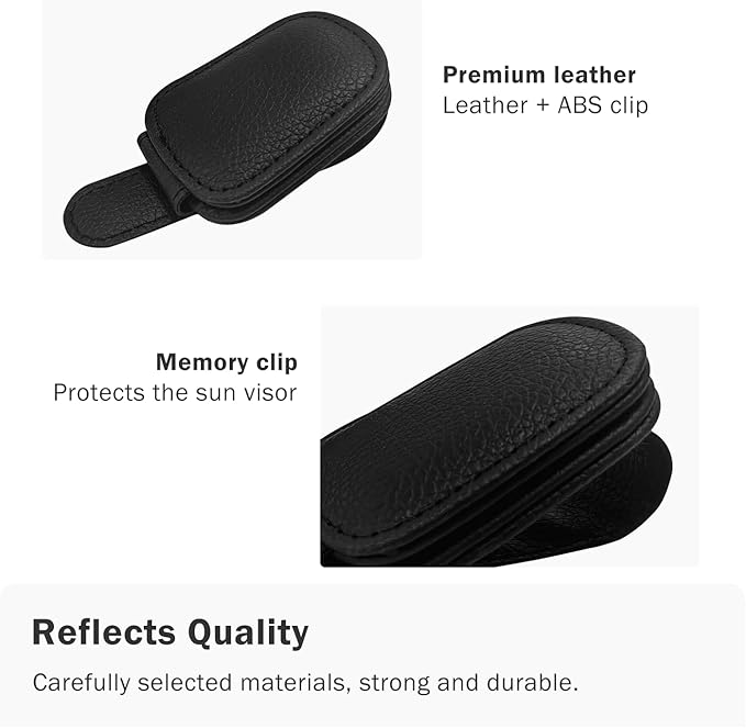 Sunglass Holder for Car Visor, Magnetic Leather Sunglasses Holder and Ticket Card Clip for Car