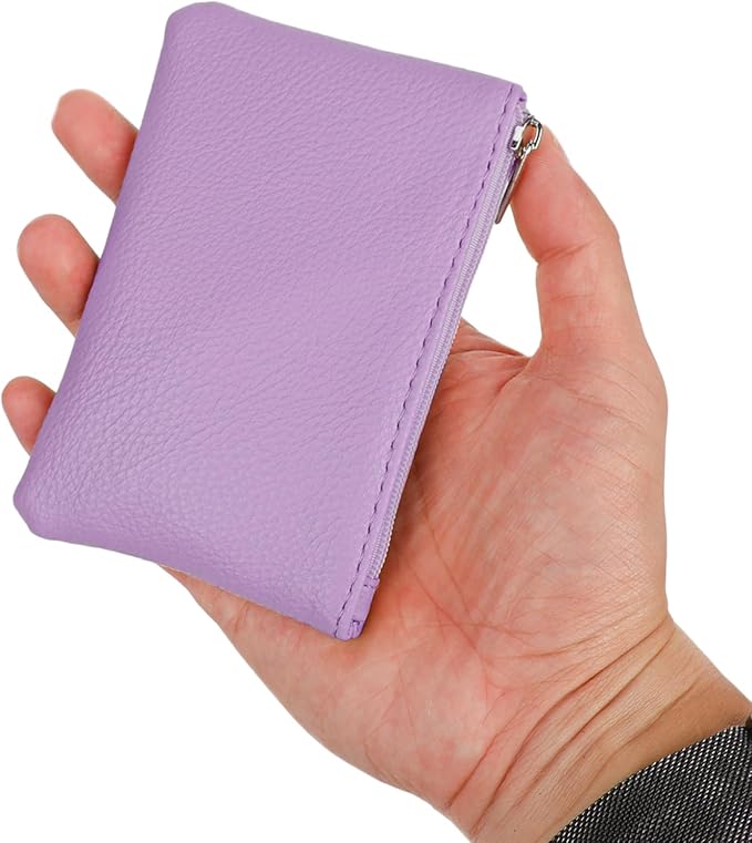 KALIONE 2 Pack Coin Purse, Portable PU Leather Coin Purse with Zipper Coin Purse Mini Change Purse Small Coin Purse for Women Credit Card Folded Bills ID Key Headset Lipstick(Black&Purple)