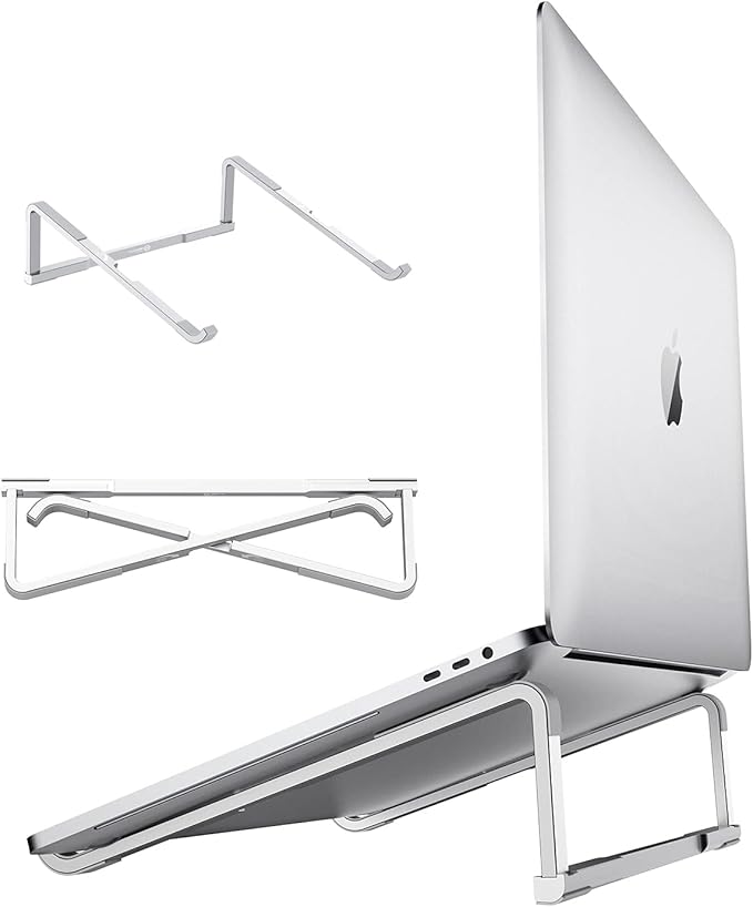 WixGear Laptop Stand for Desk - Foldable, Lightweight Aluminum Laptop Riser Holder, Portable Stand for 10-15.6??Laptops, Prevents Overheating with Non-Slip Rubbers, Travel-Friendly, Ergonomic Design