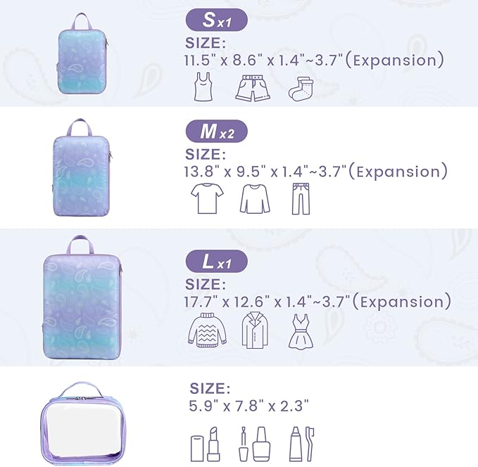 Cambond Compression Packing Cubes for Travel - Lightweight Expandable Travel Bags Luggage Organizers Travel Essentials Compression Cubes for Travel Space Saver for Carry on Suitcases Organizer