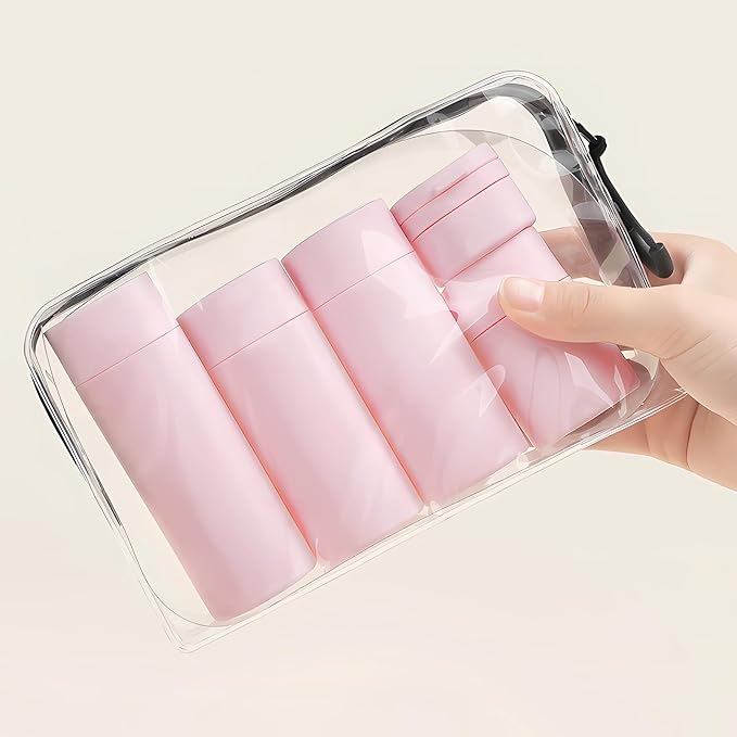 Suteng Travel Bottles for Toiletries, 5 Pack Travel Size Containers, TSA Approved Leak Proof - Silicone Toiletry Containers with Clear Bag for Shampoo, Conditioner & Lotion, Travel Essentials