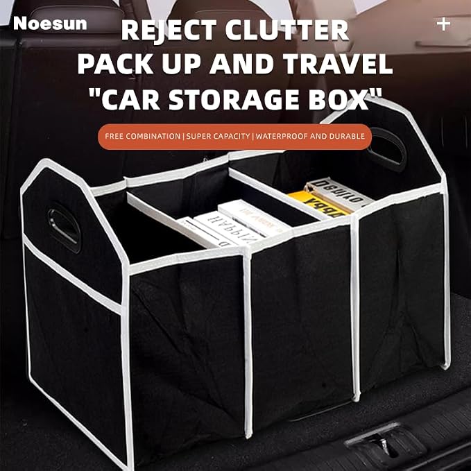 Noesun Foldable Car Trunk Organizer, Large-Capacity Storage Box with Reinforced Handles, Multi-Compartment Collapsible Organizer for SUV, Sedan, and Home Use