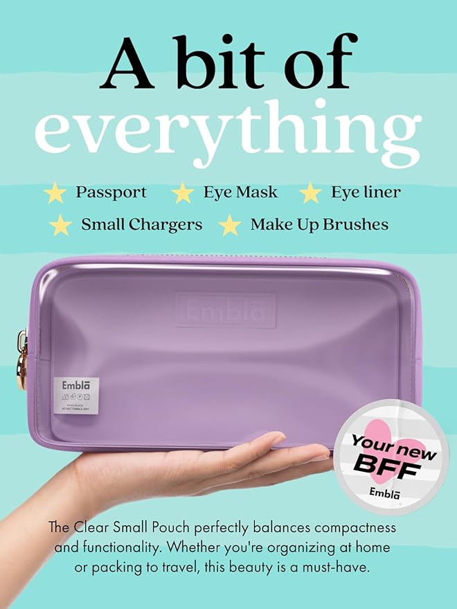 Embla Medium Clear Makeup Bag Travel for Toiletries Cute Make Up Nylon Organizer Pouches Quart Size Cosmetic Bags for Women Girls Zipper Toiletry Skincare Pouch Organizer for Purse Purple