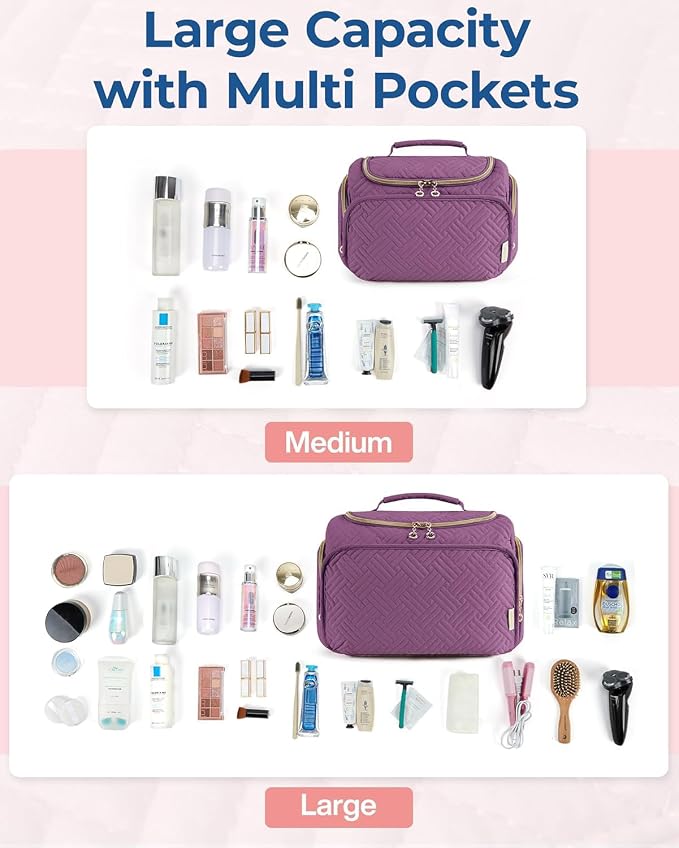 BAGSMART Travel Toiletry Bag for Women, Cosmetic Bag Makeup Bag Organizer with Handle, Travel Bag for Toiletries, Travel Accessories, Full Sized Container