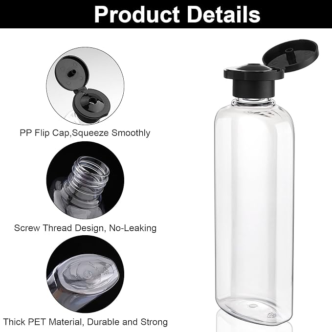 Travel Shampoo Bottles 7.7oz 5 Pack Leak Proof Squeeze Bottles with Flip Cap Refillable Containers for Toiletries