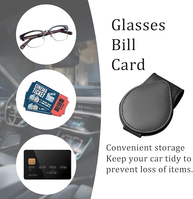Mandark Magnetic Sunglass Holder for Car Visor, Leather Vehicle Eyeglass Hanger Clip, Automotive Interior Ticket Card Glasses Organizer Clamp Accessories, Universal for SUV, Sedan, Truck(Black)