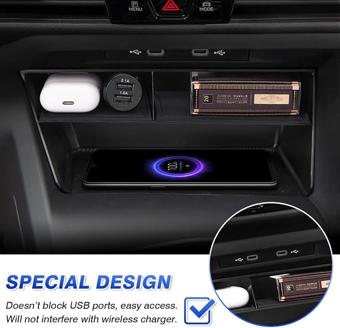 Karltys Center Console Organizer, Storage Box with Non-Slip Silicone Mat, Center Console Tray Insert Secondary for VW Volkswagen Golf GTI R MK8 2022-2025 2026 Accessories