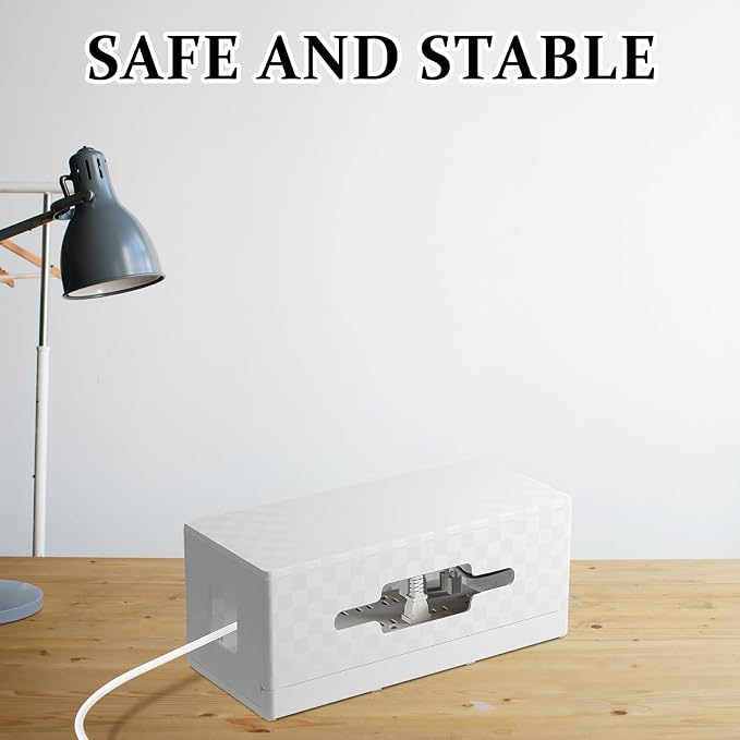 Cable Management Organizer Box with Lid Carbon Fiber Texture Cord Box Hider Desk Cord Organizer for Home Power Strip Cable Storage and Wire Concealer