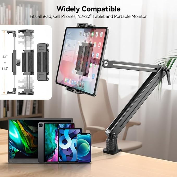 Jakeko Magnetic Portable Monitor Stand 15.6" - up to 16" 18.5" 22 inch Tablet Holder for iPad VESA Mount 75mm for Desk Adjustable Foldable 360° Swivel (Up to 16.5'')