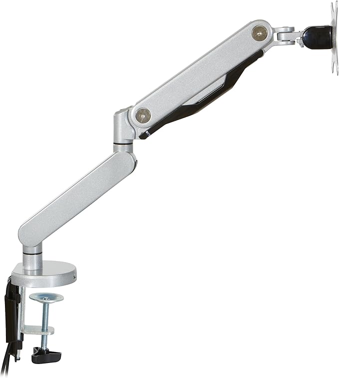 Office Star Ascend II Single Monitor Arms with Dual USB 3.0 Ports, 3-Point Rotation and VESA Mounting Bracket for 17-inch to 30-inch Monitors, Silver