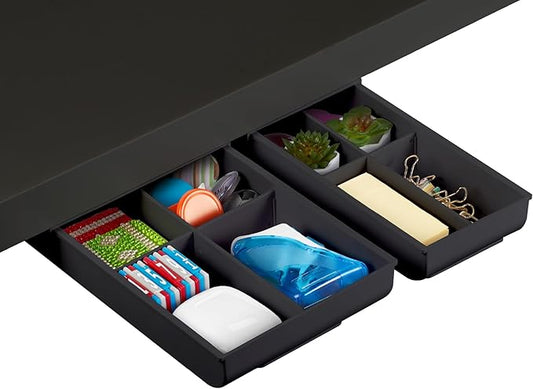 Bostitch Konnect Under Desk Drawer,Self-Adhesive Slide Out Storage Organizer with 4 Customizable Dividers,2 Count (Pack of 6)