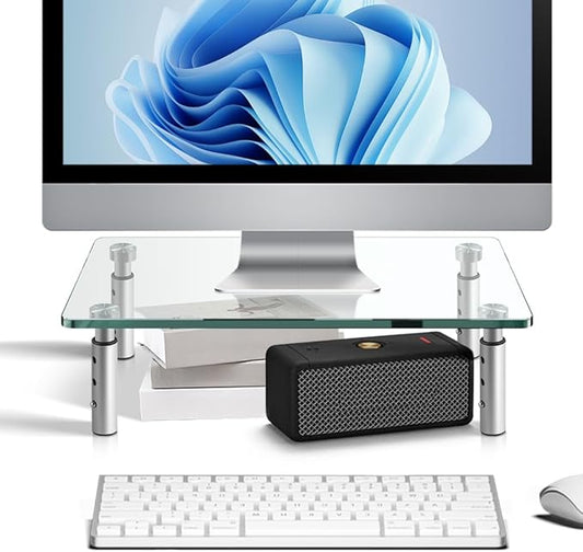 KKTONER GLASS Monitor Stand with Height Adjustable for Home Office 2 Pack Computer Monitor Riser PC Screen Riser for Desk Organzier Laptop