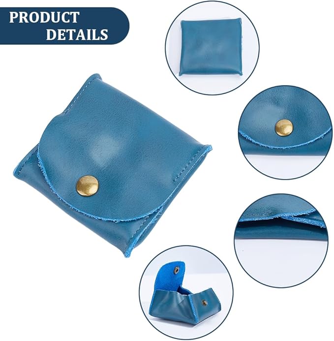 Rustic Genuine Leather Coin Purse Snap Closure Squeeze Pouch Retro Handmade Cowhide Leather Change Holder Wallet for Men Women Coins Jewelry Earphones Money Organizer(Dark Blue)
