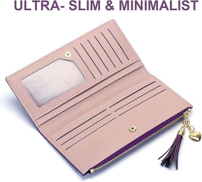 Valentoria Womens Wallet Cute Elegant Long Slim Card Holder Case Minimalist Coin Purse Thin Tassels Zip Clutch Wallets for Girls Ladies | Cute, Elegant, Long, Slim, Case, Minimalist