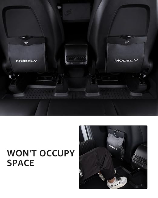 Motrobe Trash Can for Tesla Model Y 2020-2026 Garbage Bag [Strong Magnetic Buckle] with LED Light 1PCS Backseat Hanging Garbage Bin Waterproof Faux Leather Model Y Interior Accessories 2.5 Gallons