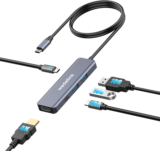 USB C Hub 5-in-1 Docking Station Portable HDMI 4K 30Hz with 100W PD Fast Charging, USB-C & USB-A 10Gbps, Travel-Friendly for Dell HP MacBook Air/Pro, iPad, Surface, Samsung Galaxy