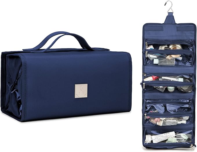 ROYALFAIR Roll Up Makeup Bag, Travel Toiletry Bag for Women with 4 Clear TSA Approved Pouches, Hanging Travel Organizer, Folding Cosmetic Bag for Men and Women
