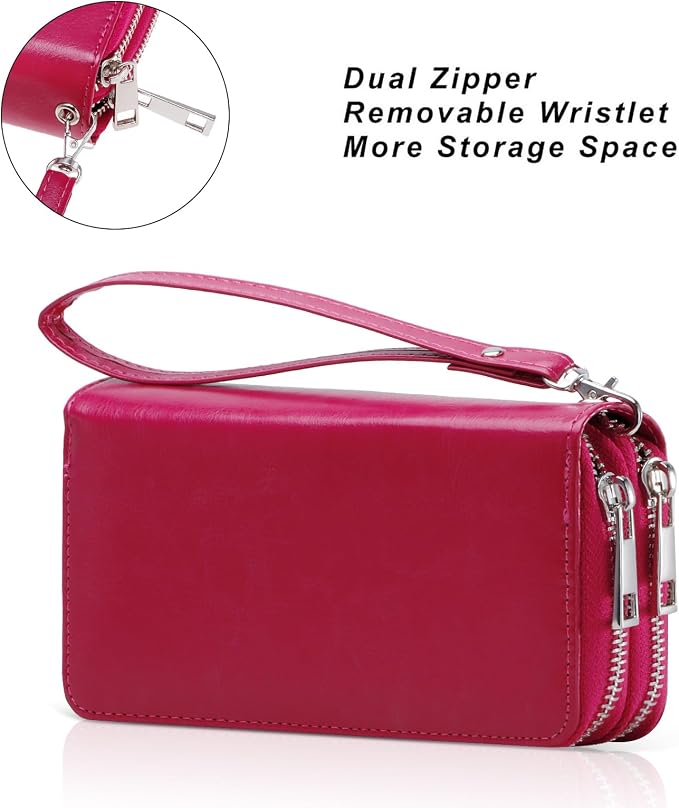 Cellphone Wallet for Women Dual Zipper Long Purse with Removable Wristlet
