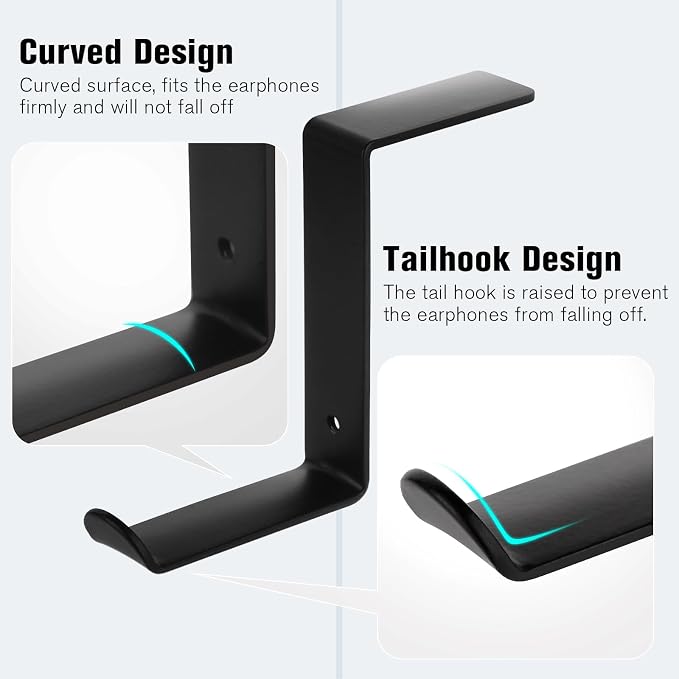Headphone Holder for Monitor, Premium Metal Headsets Stand, Sticky Headphone Hanger Hooks Hold 10Lbs, Headset Mount for Screen Side, for Airpods Max and All Headphone, Black