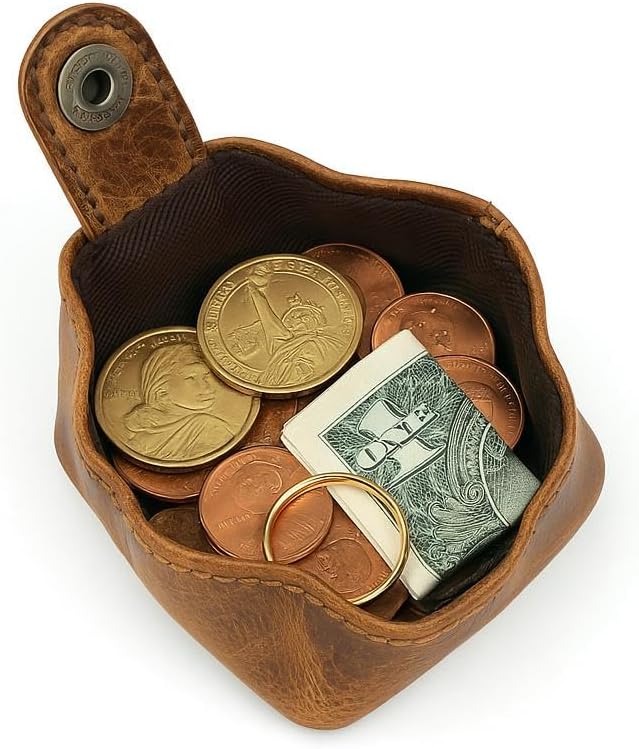 Leather Coin Pouch - Compact Change Holder and Mini Pocket Wallet for Men & Women (Antique Brown)
