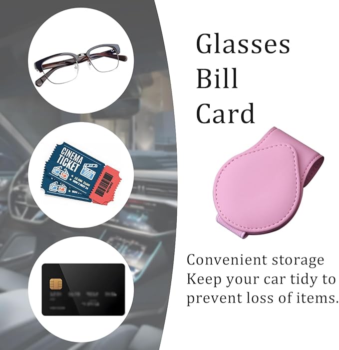 Mandark Magnetic Sunglass Holder for Car Visor, Leather Vehicle Eyeglass Hanger Clip, Automotive Interior Ticket Card Glasses Organizer Clamp Accessories, Universal for SUV, Sedan, Truck(Pink)