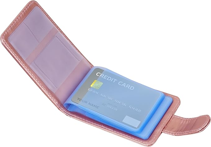 Wisdompro Credit Card Holder, Slim Leather RFID Blocking Wallet Debit Card Protector Organizer Case (Build in 20 Card Slot & 6 Small Cells for Memory Cards)-Horizontal Rose Gold