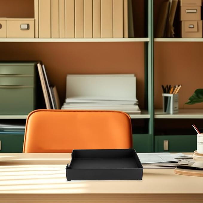 Homoyoyo A4 Black Plastic Paper Tray File Organizer Box with Compartments Stackable Desktop Storage Case for Office Documents and Stationery