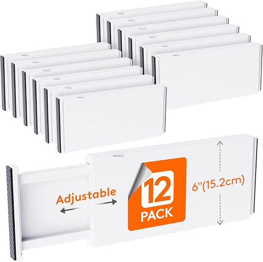 Lifewit 12 Pack 6" High Drawer Dividers 34-56cm/13.5-22" Adjustable Drawer Organizer for Clothes/Utensils, Expandable Drawer Separator in Dresser/Kitchen/Bedroom/Office Organization & Storage White