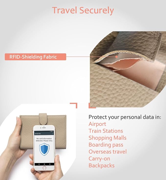RFID Protection Passport Wallets for Women, Gift for Traveler | Slim Leather Travel Wallet with Card Slots, Zipper Coin Pocket & Cash Pocket, Passport Case for Women Apricot Beige