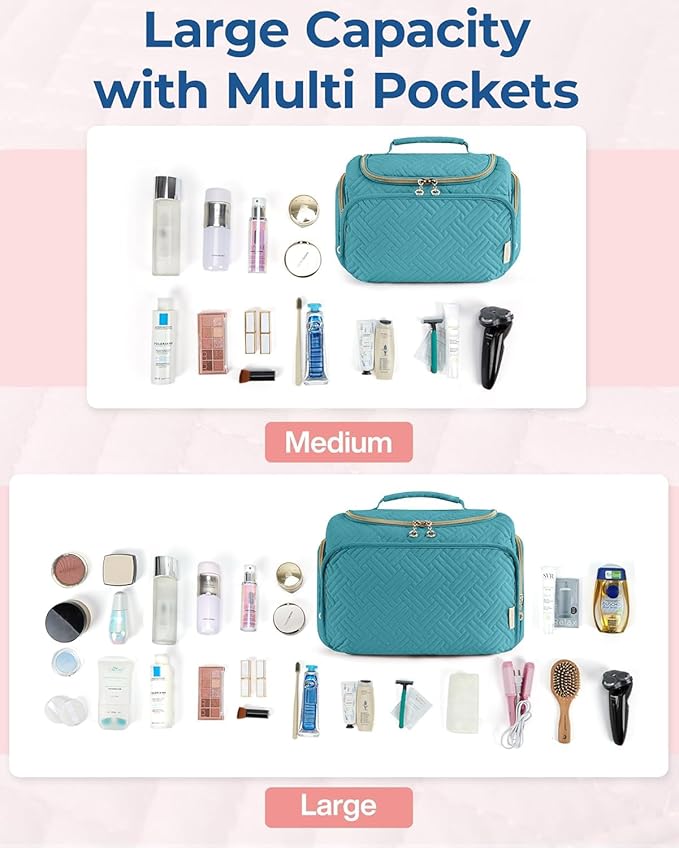 BAGSMART Travel Toiletry Bag for Women, Cosmetic Bag Makeup Bag Organizer with Handle, Travel Bag for Toiletries, Travel Accessories, Full Sized Container