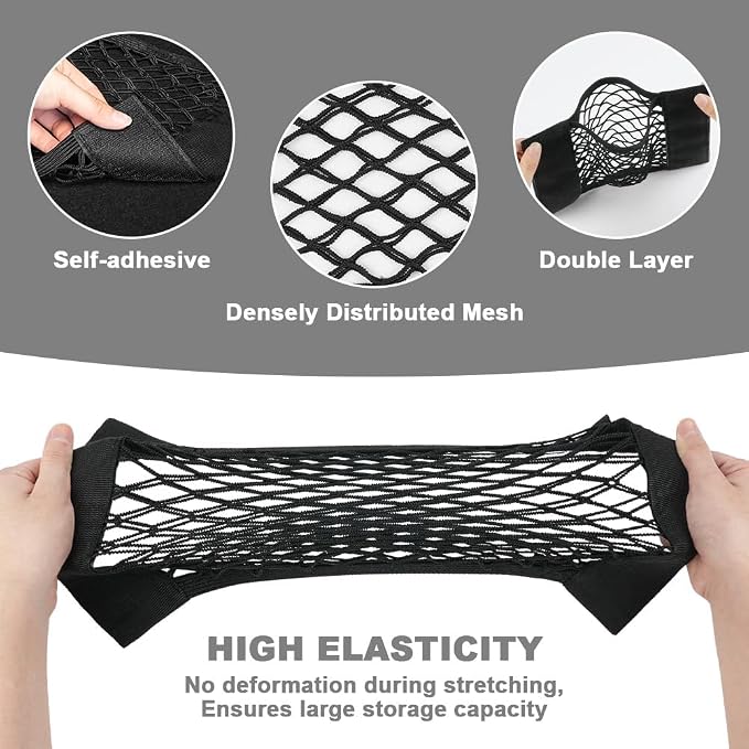 AOOWU Universal Mesh Cargo Net 6 Pack, Small Elastic Net Pocket Storage with Magic Adhesive, Wall Sticker Organizer Pouch Bags, Car Trunk Organizer Holder Netting Bag for Rv Automotive SUV Truck Boat