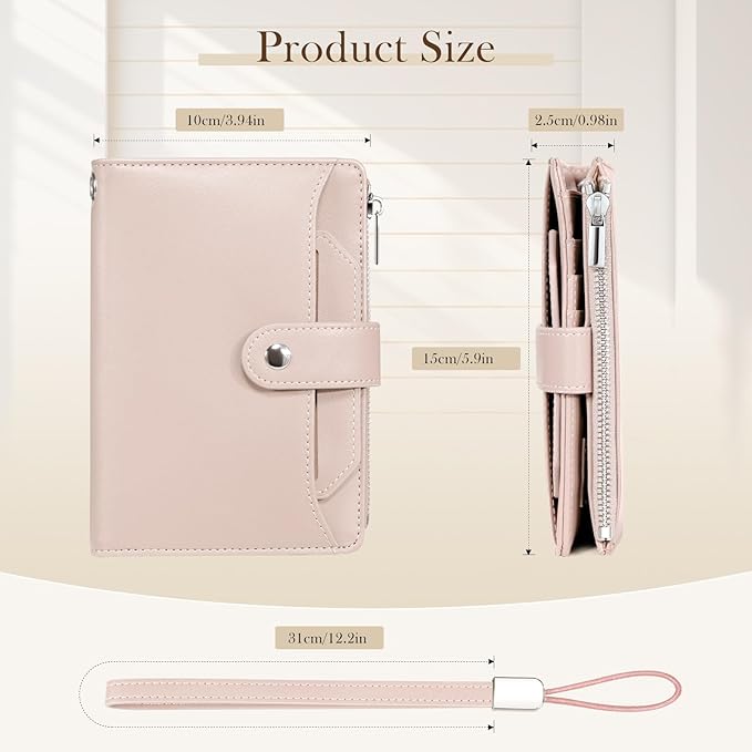 Dadanism RFID Passport Holder for Travel, Pu Leather Passport Wallet Cover with Card Holders, SIM Slots, Zippered Coin Pocket and Cash Slot, Slim Compact Travel Wallet for Women, Pink