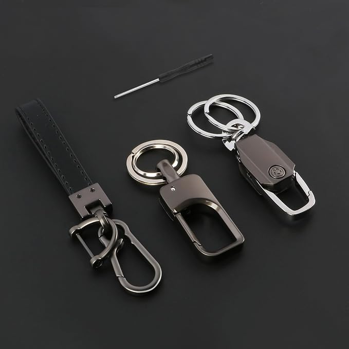 3 Pack Leather Keychain Heavy Duty Key Chains for Car Keys Universal Leather Key Chain for Men Key Fob keychain Holder