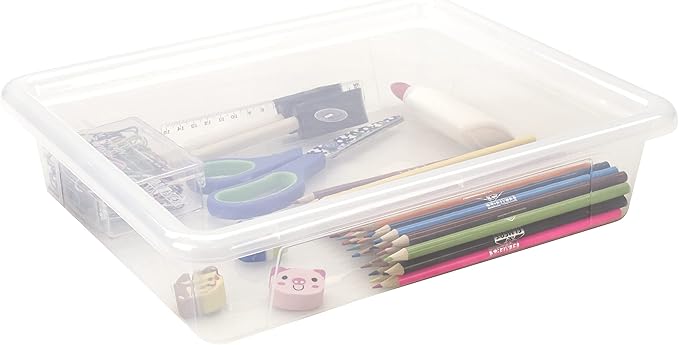 Storex Letter Size Deep Storage Tray – Organizer Bin for Classroom, Office and Home, Transparent, 5-Pack (62566U05C)