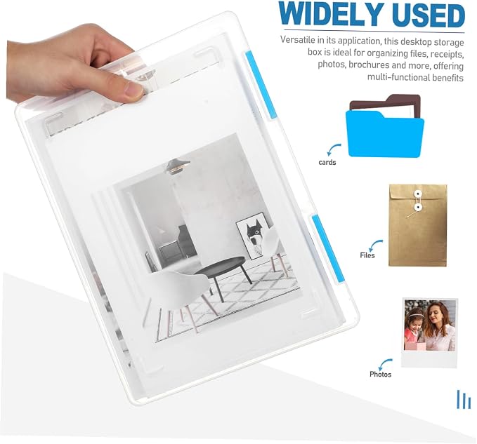 4pcs Transparent File Storage Boxes with Lids Clear Desktop Organizer for Office and Student Paper Document Storage Stackable Plastic Letter Case for Scrapbooking and Desk Supplies