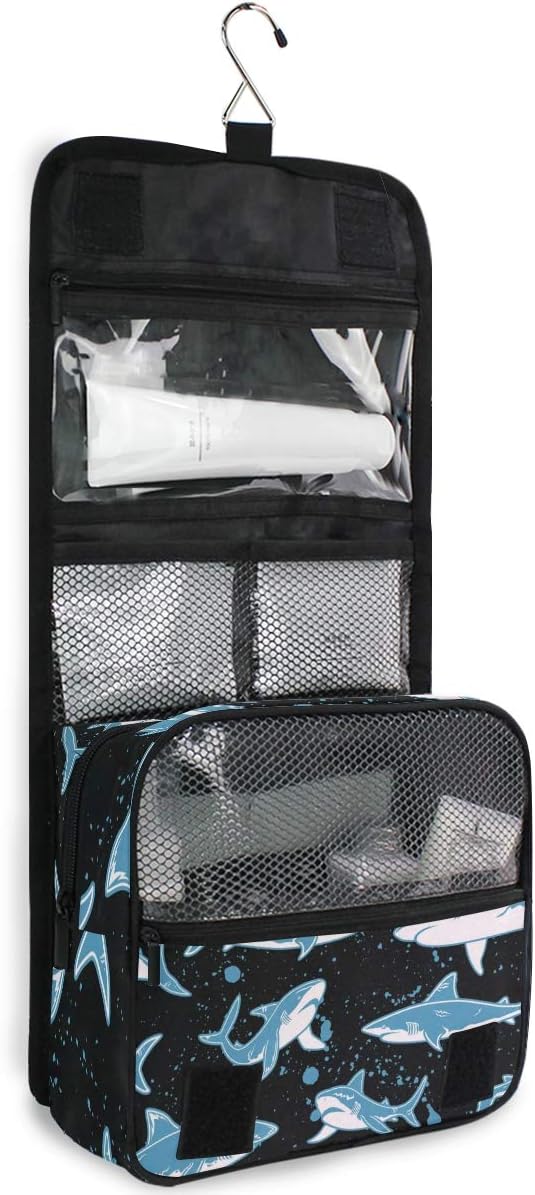Hanging Travel Toiletry Bag Kit Boys Makeup Case Cosmetics Organizer for Men Women (Undersea Shark)