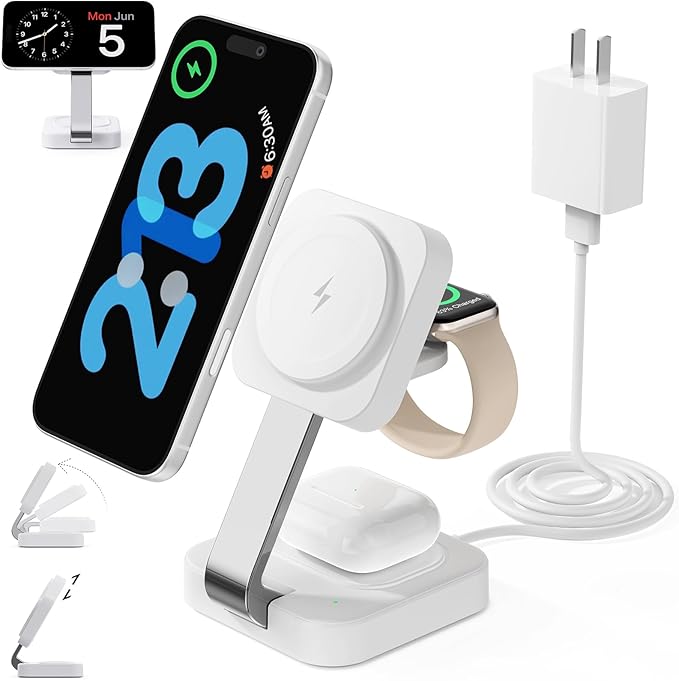 RYND 2026 Traveling Wireless Mag-Safe Fast Charging Station,Magnetic 3 in 1 Charger with iPhone 17 16 15 14 13 12 Pro Max Plus,Apple Watch Series & Air pods 4 3 2 Pro-Gifts for Wife & Husband(White)