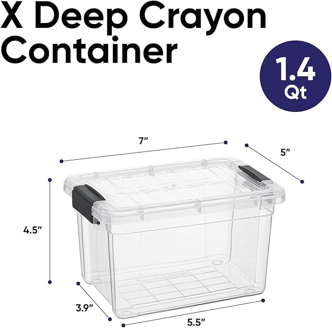 Superio Mini Storage Container Plastic Crayon Box Art Supplies and Sewing Case Stackable Clear Small Organizer for Beads, Stationery, Chalk, and Food, 1.4 Quart, 5 Pack